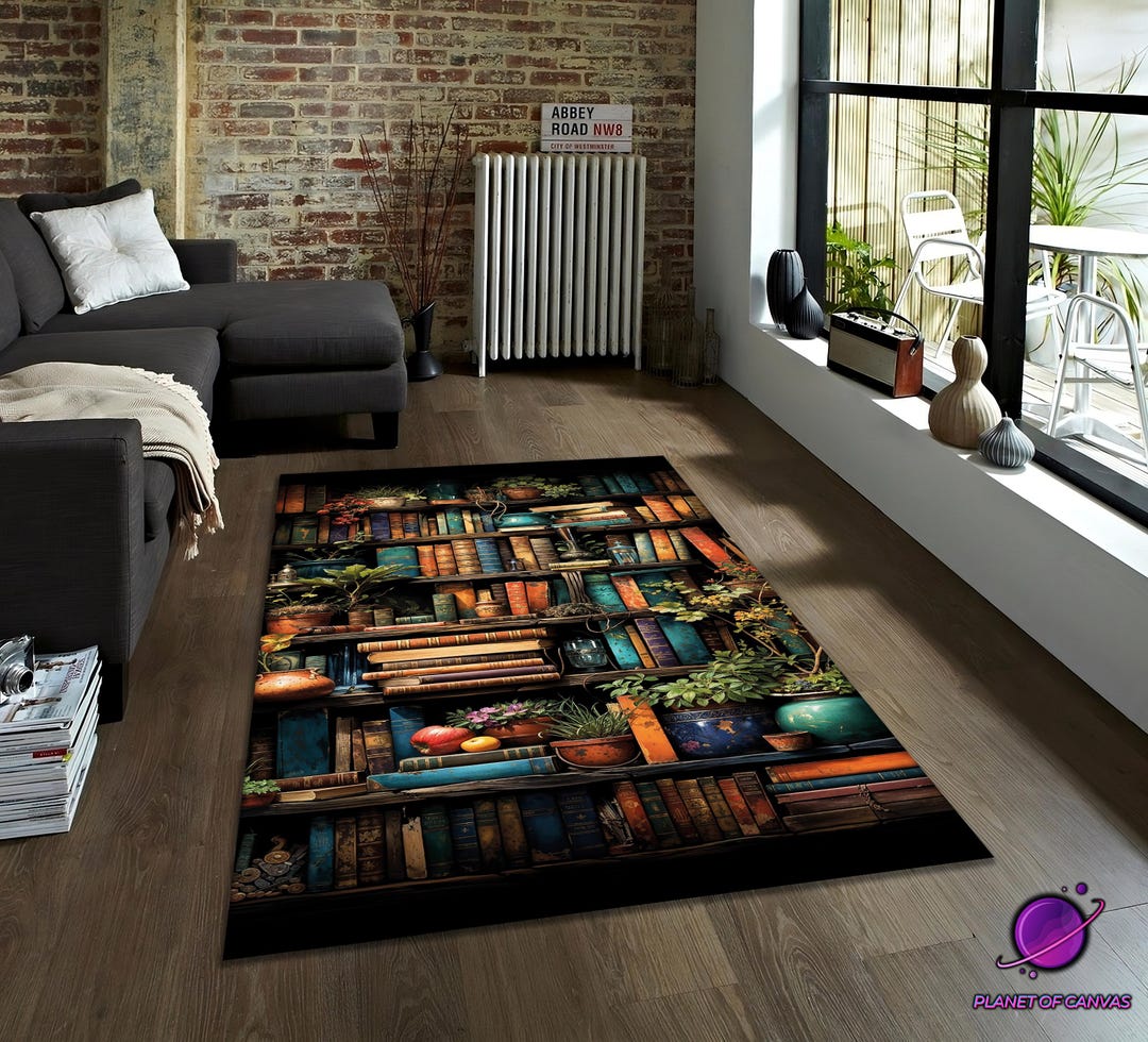 Literary Rug Bookshelf Rug for Book Lovers | Cozy Library Area Carpet | Cottagecore ...