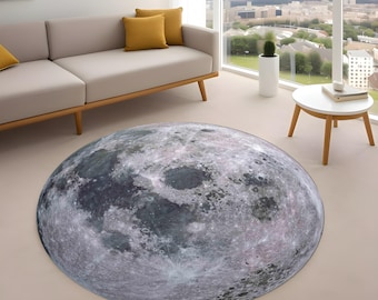 Alfombra redonda lunar, alfombra 3D realista con superficie lunar, alfombra con temática espacial galáctica para sala de estar y dormitorio, lavable, antideslizante y personalizada.
