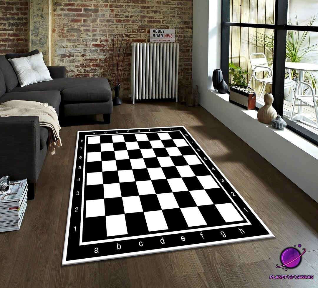 Chess Board Rug, Black White Checkered Game Board Area Carpet for ...