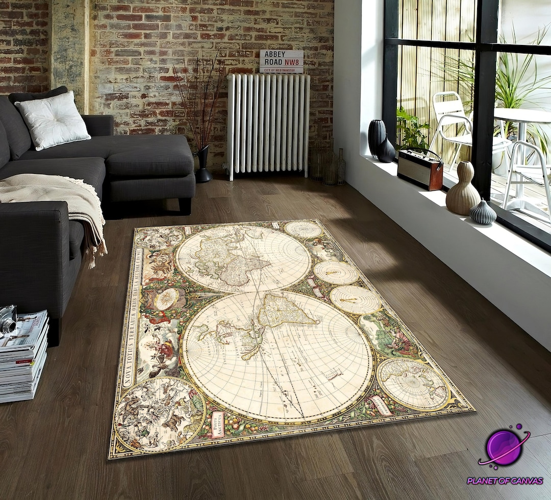 World Explorer Rug Vintage World Map Rug, Antique Map Carpet, Old Atlas Tapestry Rug ...