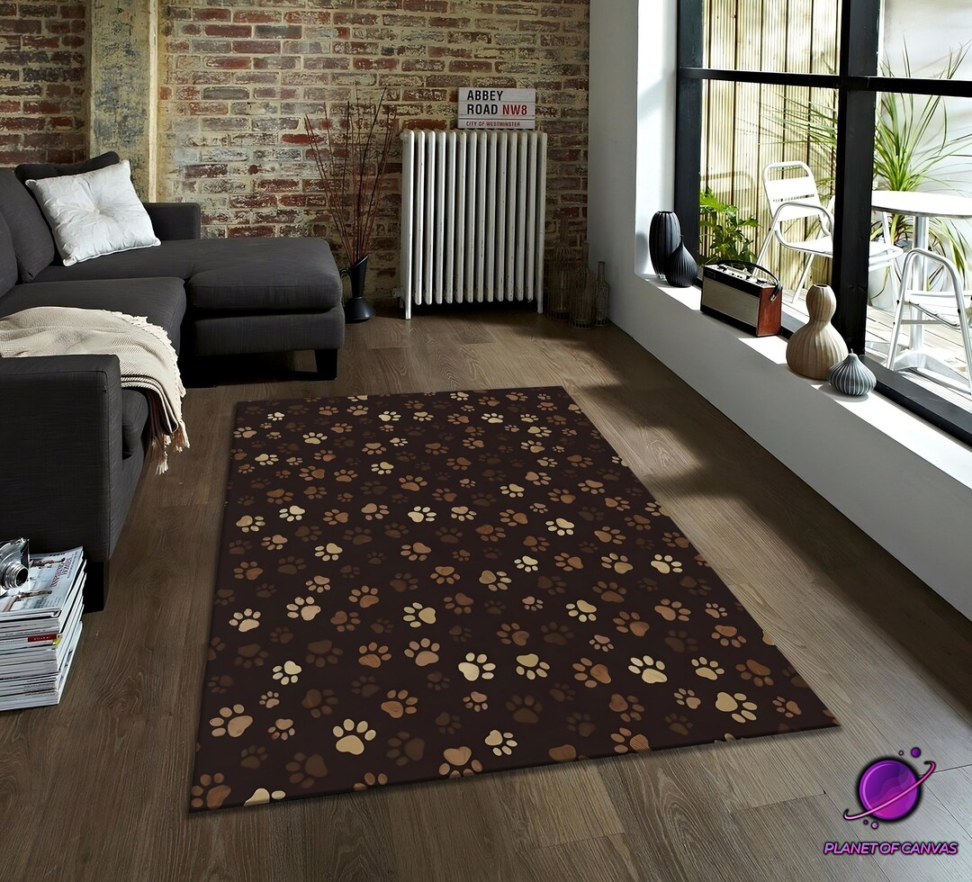 Paw Rug Pattern Brown Paw Print Rug, Cute Dog Paw Pattern Area Carpet for Pet Lover ...