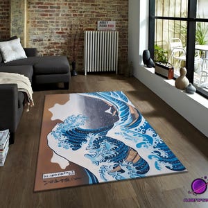 Kanagawa rug,Great Wave rug, Japanese art carpet, Hokusai wave decor, ocean style rug, modern ukiyo-e floor mat, coastal living room rug