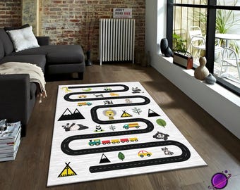 Kinder Spielmatte Straßenteppich, Tier Auto Teppich für Kleinkinder, Spielzimmer Safari Straßenteppich, Lernwagen Teppich, Kinderzimmerteppich