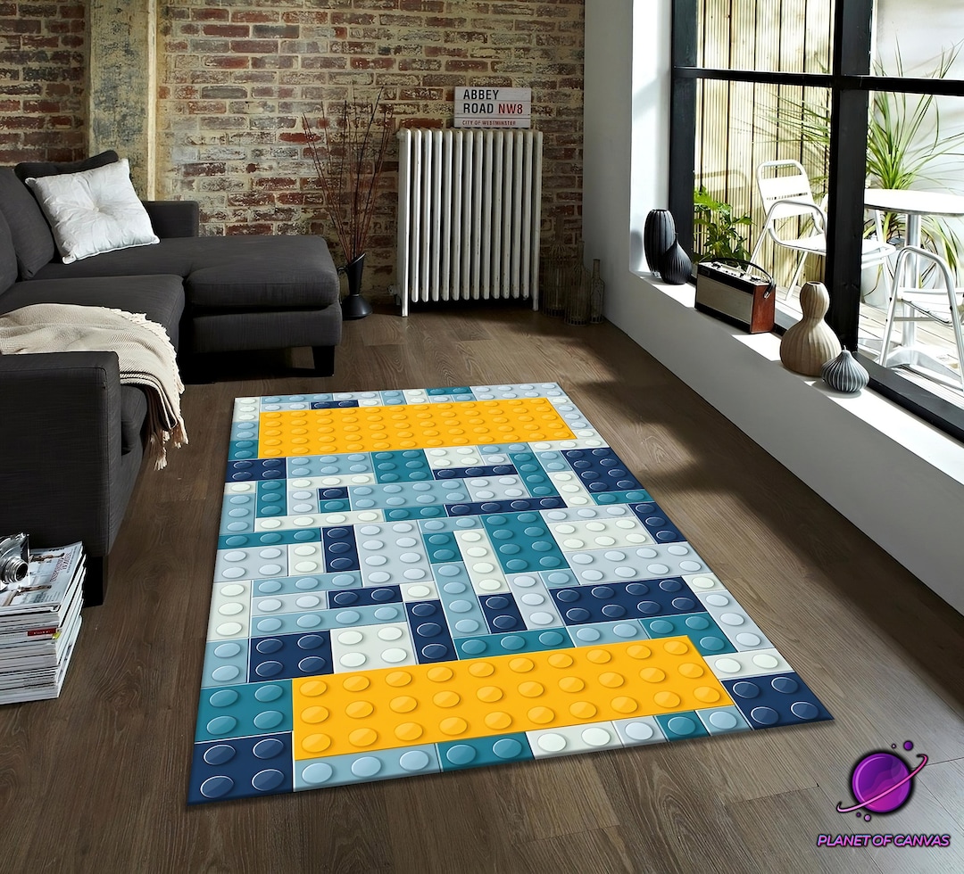 Red Lego Rug Lego Block Pattern Rug for Kids Room, Colorful Blue Yellow Brick Design ...