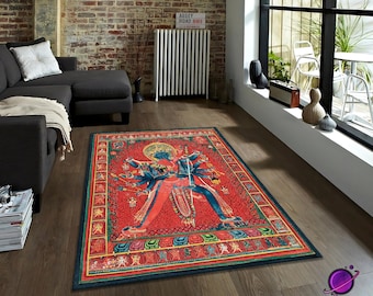 Tantric Hindu Art Rug, Spiritual Mandala Carpet, Sacred Tantra Wall Tapestry, Meditation Room Decor, Indian God Goddess Themed Rug