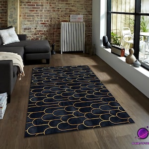 Art deco rug, geometric vintage carpet, 1920s Gatsby decor rug, gold black pattern mat, elegant floor rug, glam home design rug