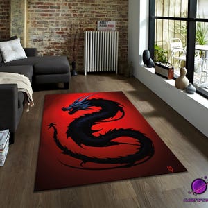 Alfombra de dragón, alfombra de criatura fantástica, alfombra de decoración medieval, alfombra de sala de juegos, alfombra con diseño de dragón chino, alfombra de arte de suelo de bestia mítica