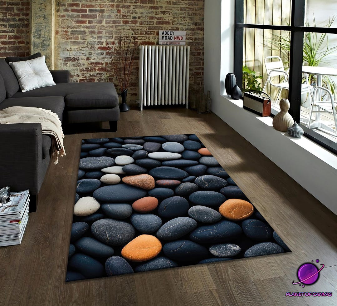 Pebble Stone Rug Zen Spa Decor River Rock Area Rug Natural Stone Carpet ...