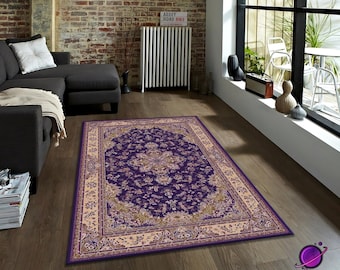 Purple Oriental Rug, Classic Persian Style Carpet in Purple and Beige, Vintage Medallion Washable Area Rug for Living Room Bedroom Home rug