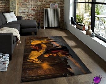 Western Horse Rug | Cowboy & Horse Area Carpet | Rustic Ranch Style Living Room Rug | Western Theme Floor Decor