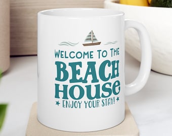 Welcome Beach House Mug seaside coffee mug coastal home decor gift beach lover beach life gift nautical mug new beach house welcoming guests