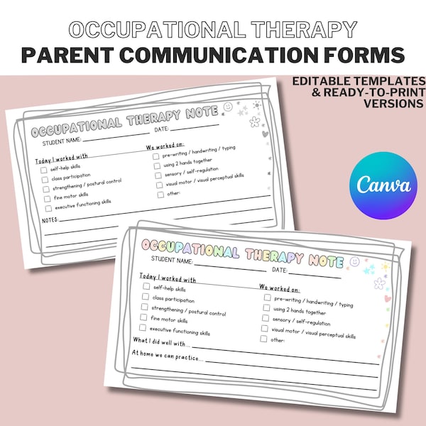 Occupational Therapy Update Note | OT Parent Family Communication | Pediatric School-Based Editable Canva Form | Digital Download Printable