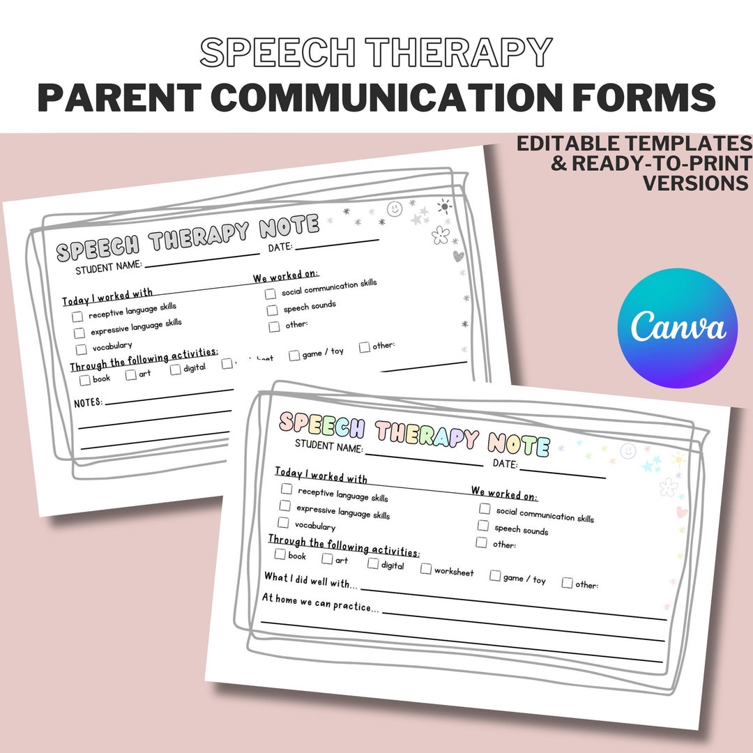 Speech Therapy Note for Parent Communication | Today in Speech Therapy ...