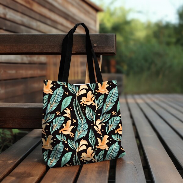 Abstract Leaf tote, Oriental Flower Tote, Flower Retro Tote, Vintage Flower Bag, Mothers Day Gift, Flower Shoulder Bag, Shopping Tote Bag,