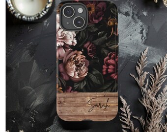 Personalized Flora Pattern Phone Case,  Dark Academia, Tough phone cases, iPhone cases, Samsung phone case, mother's day gift. mom gift