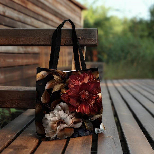 Dark Academia flower, Vintage Flower Bag, Floral Botanical Tote, Mothers Day Gift, Flower Shoulder Bag, Shopping Tote Bag,