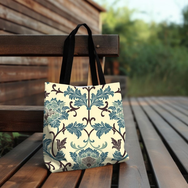 Oriental Flower Tote, Flower Retro Tote, Vintage Flower Bag, Mothers Day Gift, Flower Shoulder Bag, Shopping Tote Bag,