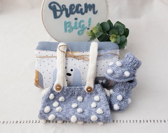 Newborn Baby Gift Set,Muslin Blanket and Handknit Romper-Booties Set,Baby Girl Romper Set,Baby Shower Presents,Baby Boy Romper Set