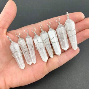5 Stück Wire Wrapped Selenit Anhänger, Selenit Anhänger, Selenit Punkt Anhänger, J-27
