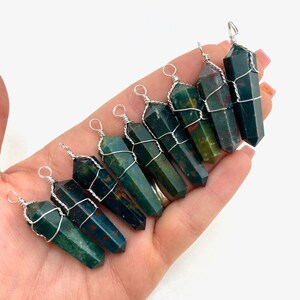 5pc Wire Wrapped Bloodstone Hanger, Bloodstone Hanger, Bloodstone Point Hanger, J-25