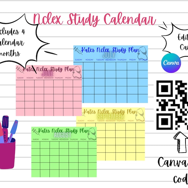 Nclex Study Calendar Etsy