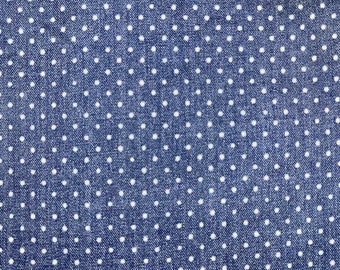 Blue cotton fabric with Dotted-swiss textured white polka-dot  (sold by the yard)