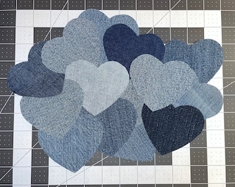 heart-shaped iron-on appliqué made of recycled jeans (5, 10, or 20 pack) (small version)