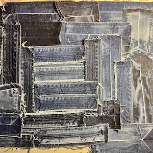 Salvaged Denim Pieces , reclaimed Jean fabric for sewing, crafting, and repurposing (31 pieces)