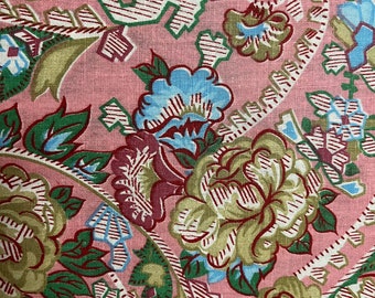 Vintage Manes fabric with flower and paisley designs on pink background (Sold by the yard, or half yard)