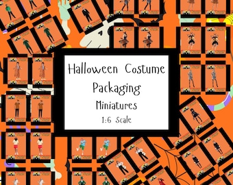 Miniaturas para empaques de disfraces de Halloween, diorama de muñecas, caja de accesorios, escala 1:6 / escala de juego, descarga digital en PDF imprimible, juego de simulación.