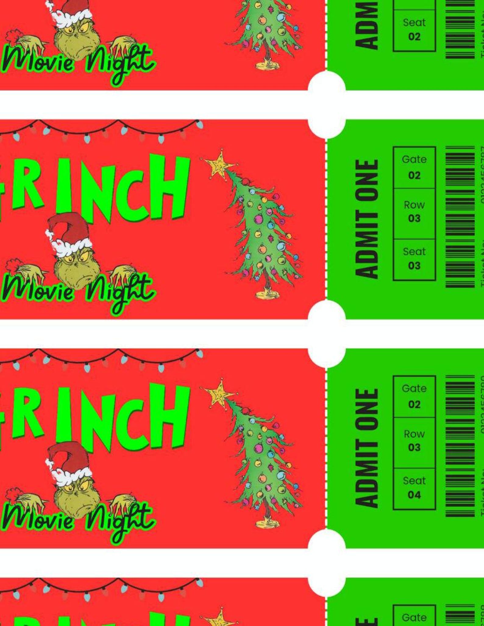 The Grinch Movie Ticket Movie Night Printable PDF Digital Download - Etsy