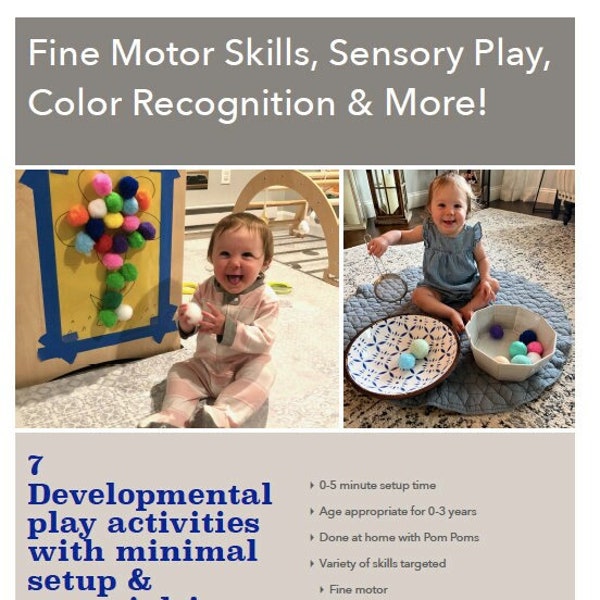 Fine Motor Skills, Color Recognition & Sensory Play Activity Guide for Toddlers Aged 0-3 Years Old, Using Pom Poms and Assorted Items!