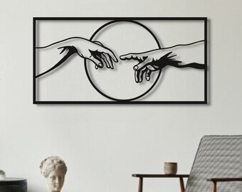 Creation of Adam Metal Wall Art: Michelangelo Hands Decor