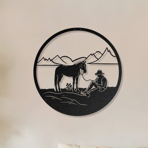 Cowboy und Pferd Metall Wand Kunst: Rustikale Western Cabin Decor