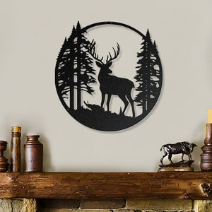 Rustic Deer Metal Wall Art: Cabin Lodge Fireplace Decor