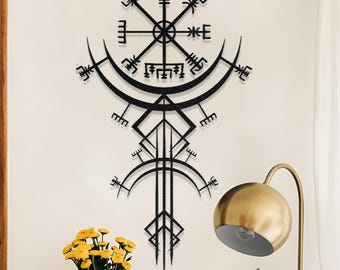 Vegvisir Metal Wall Art: Viking Runic Decor for Nordic Mythology