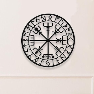 Viking Vegvisir Metal Wall Art - Norse Symbol for Nordic Home Decor, Wayfinder Runic Compass Wall Accent, Unique Wall Decoration