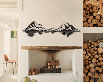 Mountain Lake Metal Wall Art: Rustic Nature Home Decor