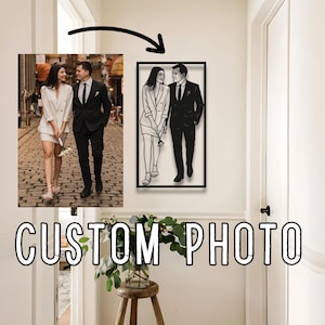Personalized Metal Wall Art Photo Romantic Couple Line Drawing Anniversary Birthday Gift Custom Home Decor Gift to Lover Personalized Photo