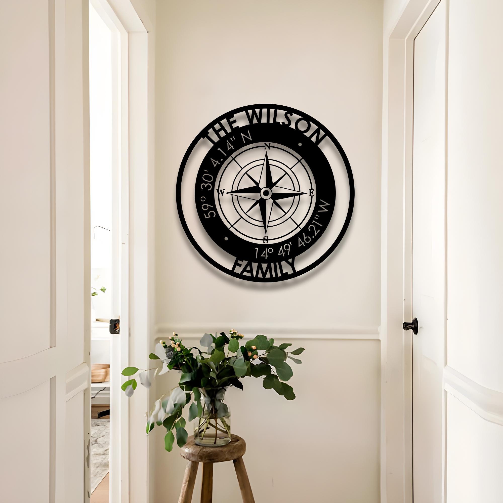 Custom Compass Metal Wall Art: Personalized Family Name, Nautical Decor ...