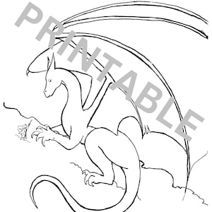 Dragon and Fierce Little Knight Coloring Page, Dragon Printable, Simple Lineart, Coloring Page, Fantasy Coloring Page, Kids Coloring Page