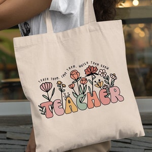 Wildflower Teacher Tote Bag, Teacher Tote Bag, Personalised Tote Bag, Teacher Appreciation Bag, Custom Teacher Bag,Teacher Appreciation Gift