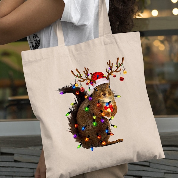 Sac fourre-tout de lumières d’écureuil de Noël, sac fourre-tout d’écureuil de Noël, sac fourre-tout de Noël hts, sac fourre-tout d’amant d’écureuil, sac fourre-tout d’écureuil de Noël