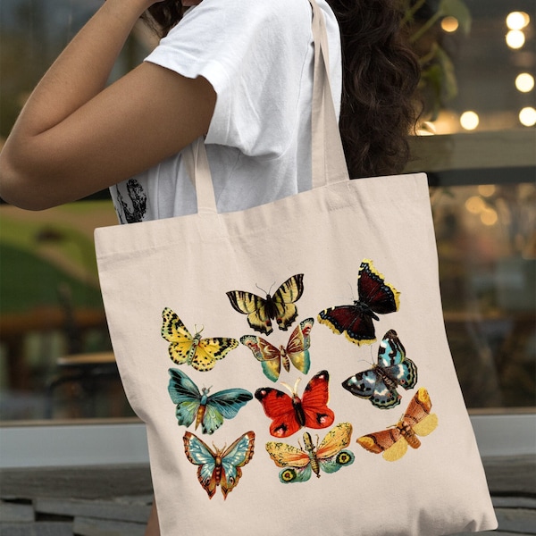 Watercolor Butterflies Tote Bag, Butterfly Tote Bag, Butterflt Lover Gift, Naturel Lover Tote Bag, Monarch Butterfly Gift, Cottagecore Tote