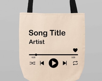 Tote bag personnalisé, chanson préférée, tote bag titre de la chanson et nom de l'artiste, tote bag titre de la chanson, tote bag personnalisé, tote bag musicien