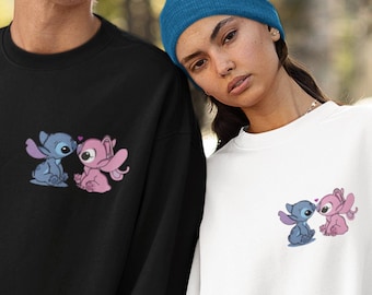 Stitch & Angel Sweatshirt, Custom Couple Sweatshirt, Anniversary Sweatshirt Hoodie,Stitch Angel Valentines Sweatshirt,Stitch And Angel Shirt