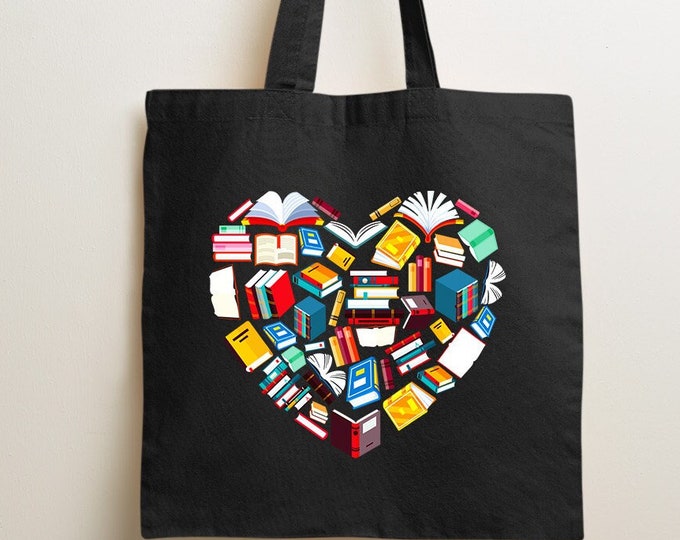 Custom Book Tote Bag, Book Heart Tote Bag,  Personalized Favorite Books Tote Bag, Book Lover Tote Bag, Bookish Tote Bag,Booktrovert Tote Bag