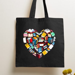 Custom Book Tote Bag, Book Heart Tote Bag,  Personalized Favorite Books Tote Bag, Book Lover Tote Bag, Bookish Tote Bag,Booktrovert Tote Bag