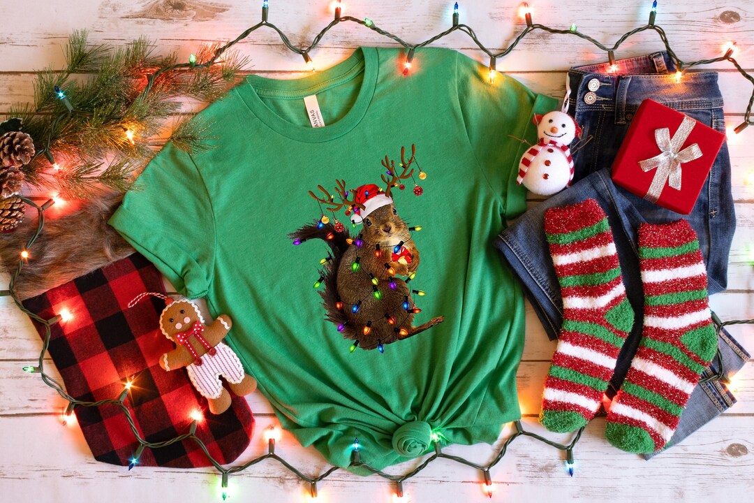 Christmas Squirrel Shirt, Christmas Shirt, Christmas Squirrel Lights ...