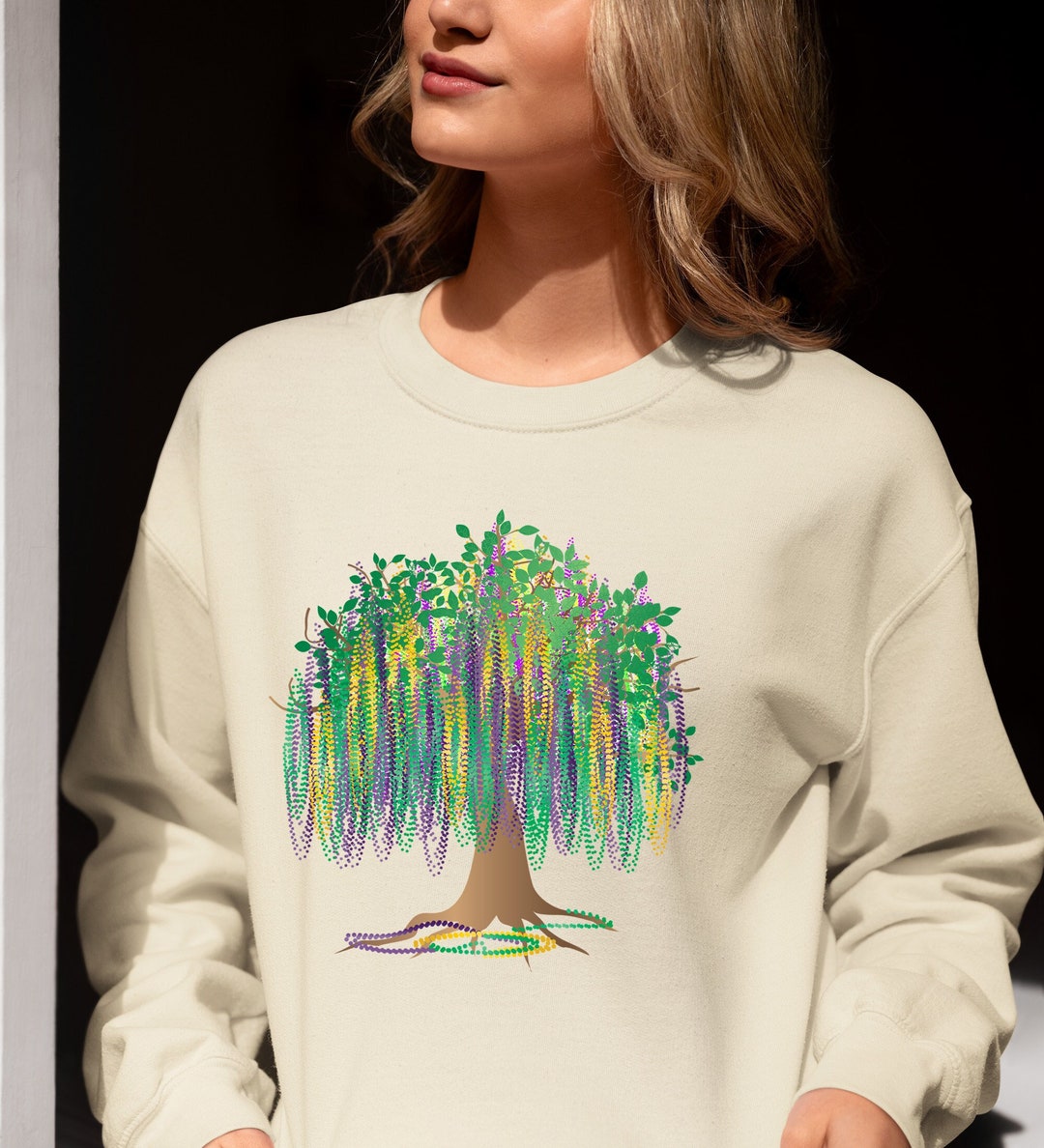 mardi gras bead tree sweatshirt